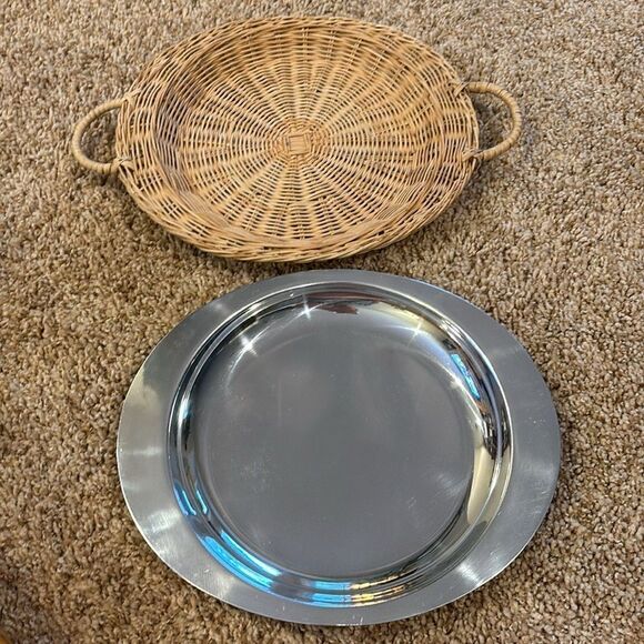 NWT Vintage Sizzling Platters Rattan Wood trays Set of 4 Steak‎ Grill plates - Picture 4 of 12